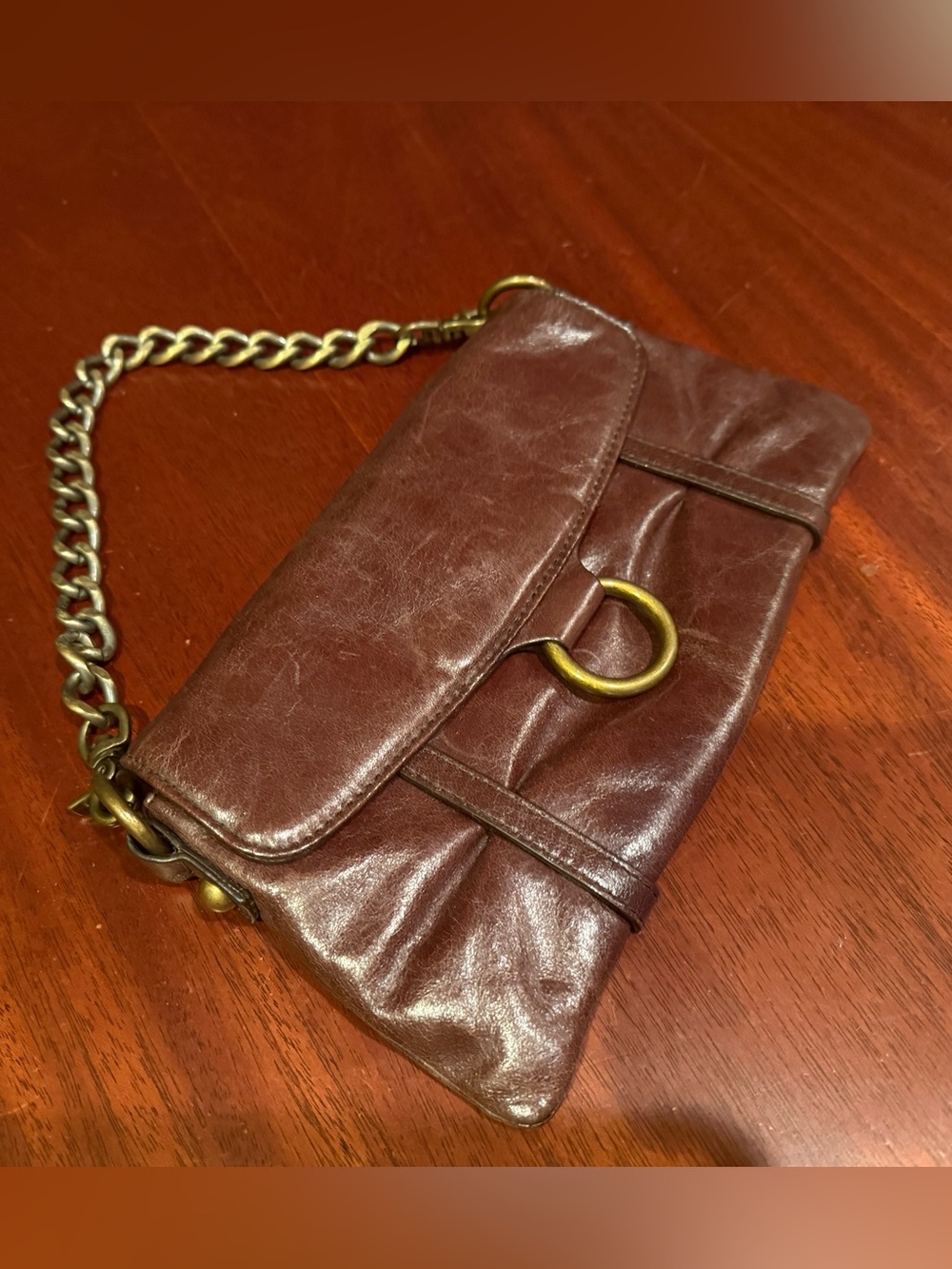 HOBO Brown Leather Chain Wristlet Clutch